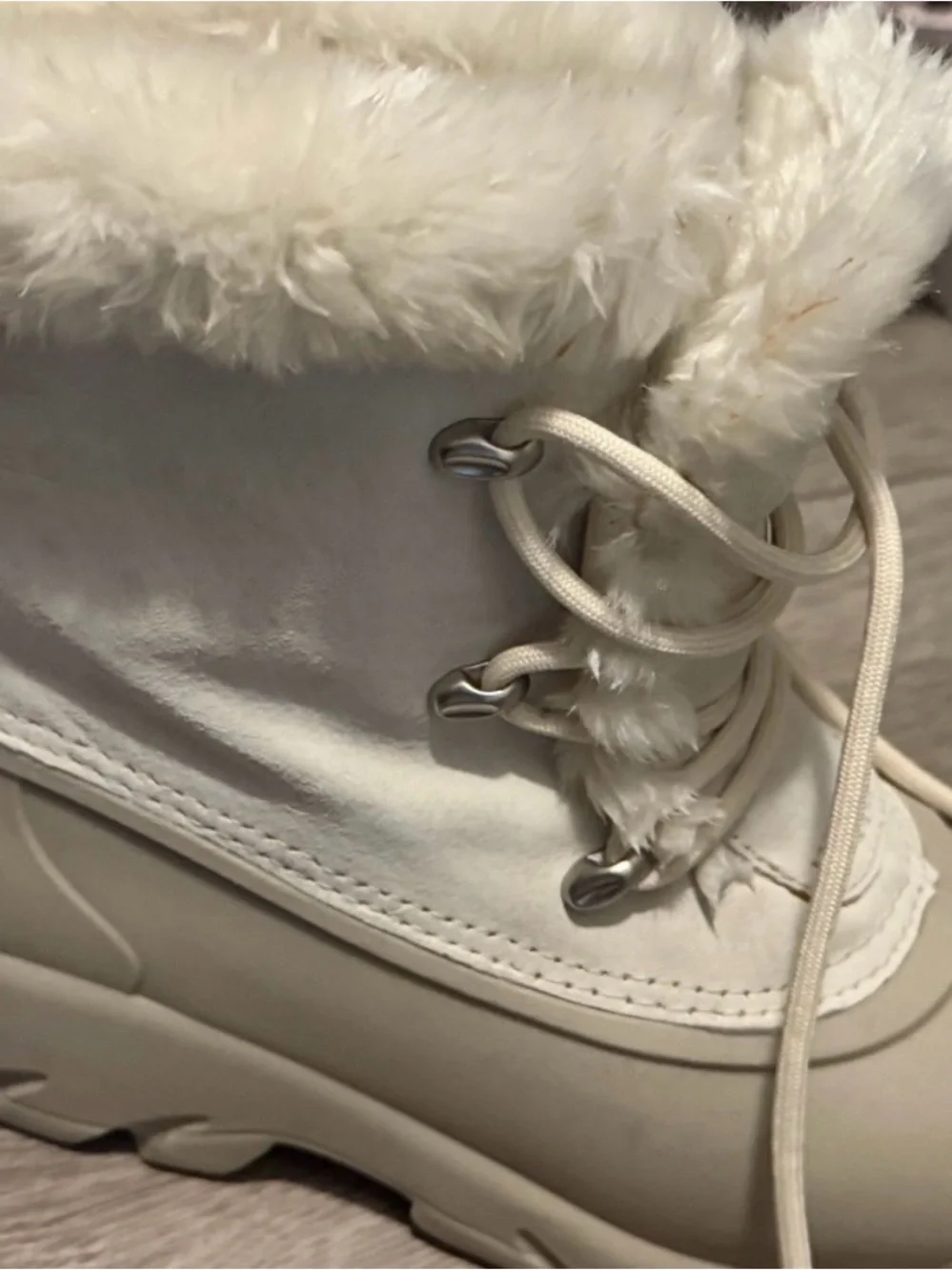 Sorel Cream Faux-Fur Lace-Up Winter Boots